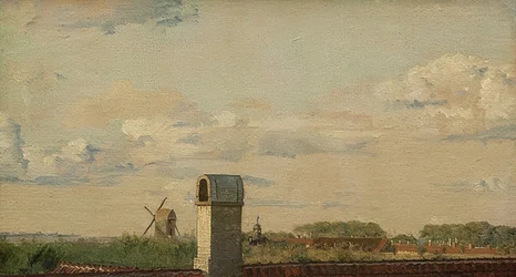 Utsikt från ett fönster i Toldbodvej till Köpenhamns slott. Omkring 1833