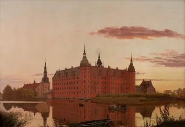 Frederiksborgs slott sett från Jægerbakken, Kväll