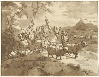 Landskap med herdar och boskap