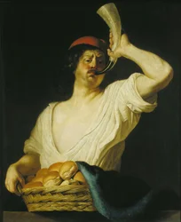 En bagare som blåser i sitt horn, 1650.