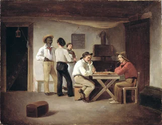 Sjömän som spelar ett brädspel på en krog
