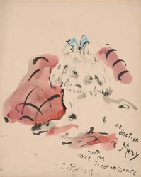 Petit chien (recto) (oljepastell, akvarell, pensel och tusch på papper)