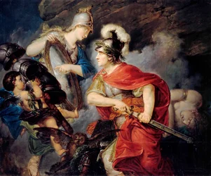 Allegori över Fredrik II av Preussen, känd som den store (1712-1786) i Persee (början på sjuåriga kriget