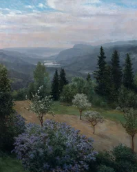 Vår i trädgården (olja på duk)