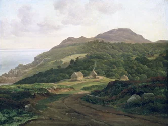På svenska kusten, 1828 (olja på papper ombord)
