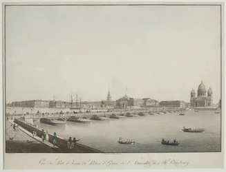 Utsikt över Sankt Isaksbron i Petersburg - Christian Gottlieb Hammer (1779-1864). Etsning, akvarell, före 1820. Statens museum för Sankt Petersburgs historia