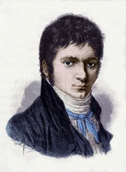 Ludwig van Beethoven (1770-1827), tysk musiker, 1802. Gravyr av Morel från en miniatyr av Horneman.