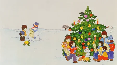 Carol Singers framför en julgran