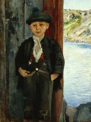 Pojke vid husväggen, ca 1890
