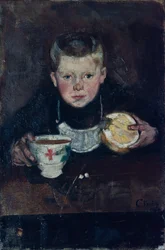 Ärendepojke dricker kaffe
