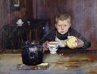 Ärendepojke dricker kaffe