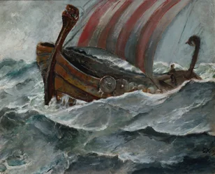 Vikingaskepp i dåligt väder