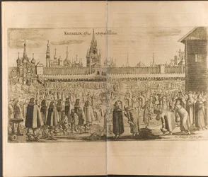 Åsnevandringen i Moskva Kreml Illustration från resor till den store hertigen av Muscovy och t.