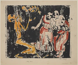 Death as Jongleur (Revolution) (Tod als Jongleur [Revolution]), 1918-19 (träsnitt i färg i gult, rött och svart på kraftigt vävt papper)