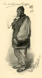 Man röker pipa, Tsingtao, Kina, 1898.
