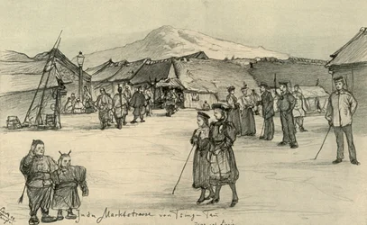 Weeping Market, Tsingtao, Kina, 1898.