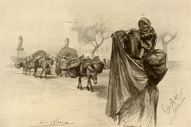 Kvinna och barn nära Kobri el Gezira-bron, Kairo, 1898.