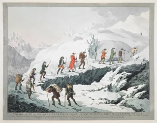 Horace Bénédict de Saussure och hans guider korsar en glaciär på Mont Blanc