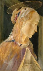 Huvudet av Magdalena (efter Sandro Botticelli) (tempera på pannå)