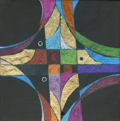 Sign Of The Cross, ca 2013 (akryl och färgpenna med bladguld på panel)