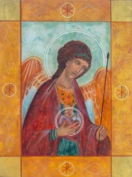 Ärkeängeln Mikael, 2005 (äggtempera, bladguld, trä)