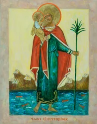 Saint Christopher Icon, 2023 (äggtempera, bladguld, trä)