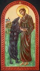S:t Franciskus och vargen, 2004 (äggtempera, trä, bladguld)