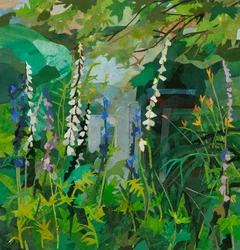 Cornerways Foxgloves, 2025 (akvarellmålat papperscollage)
