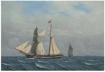En segelbåt med fulla segel (En skonnert for fulde sejl)