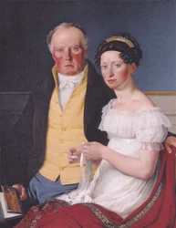Danska:  Greve Preben Bille-Brahe och hans andra hustru Johanne Caroline, født Falbe Dubbelporträtt av greve Preben Bille-Brahe och hans andra hustru Johanne Caroline, född Falbe