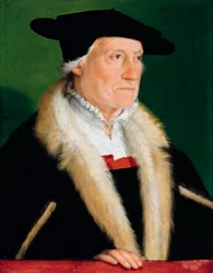 "" Porträtt av den tyske humanisten Sebastian Munster "" (Porträtt av kosmografen Sebastian Muenster (1489-1552)) Målning av Christoph Amberger (vers 1500-1562), vers 1550 - Olja på trä Dim 55,8x43,3 cm Staatliche Museum , Berlin