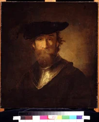 Gammal soldat i en svart basker. En gammal soldat i en svart basker. Målning av Christopher Paudiss (1630-1666). Tysk konst från 1600-talet. Pushkin Museum of Fine Arts, Moskva.