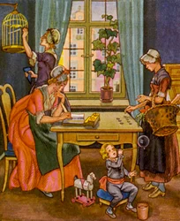 Haushaltsabrechnung / Hushållsredovisning (färglitografi)