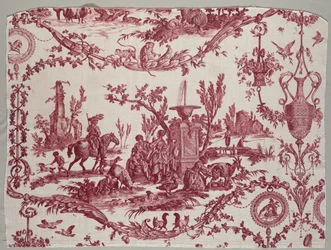 Fragment av koppartryckt bomull, ca. 1789.