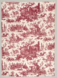 Remsa av koppartryckt bomull med Les plaisirs de la ferme-design, 1785-1790.