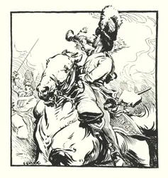 Bugler of the Scots Greys, teckning för en annons för Major Drapkin & Co