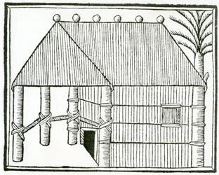 En indisk bostad från "la Historia general de las Indias" 1547