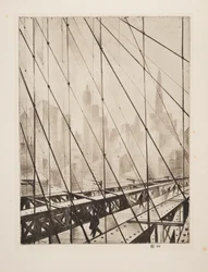Ser genom Brooklyn Bridge, pub. 1921.