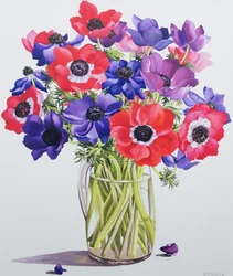 Anemoner i en glaskanna, 2007 (wc på papper)