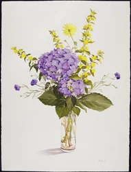 Blå hortensia med gul lösstrife (wc)