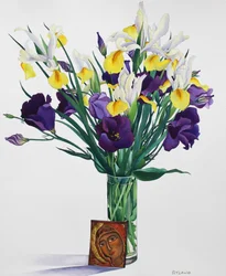 Blommor med ansikte från en ikon (akvarell på papper)