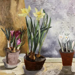 Krokus och narcisser (påskliljor) i krukor. Målning av Christopher Wood (1901-1930) Privat samling.