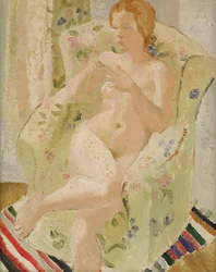 Sittande naken flicka i en interiör, 1928