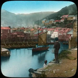 Polperro, Cornwall, sent 1800-tal eller tidigt 1900-tal.