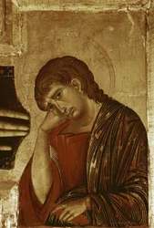 Krucifix: Detalj av Johannes (tempera på trä