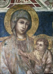 Maesta - detalj av fresken med jungfru och barn av Cimabue (Cenni di Pepo) (ca 1272-1302) 1278-1280 Dim 320x340 cm Assisi, Basilica of San Francesco, nedre kyrkan