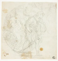 Oidentifierad biblisk scen (recto); Skisser (verso)
