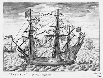 40-kanonersskeppet "Lion" (1557, även känt som "Golden Lion"), mitten av 1600-talet (gravyr)