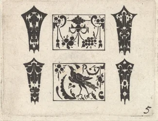 Svarttryck med ett symmetriskt Schweifwerk-mönster, ca. 1620.