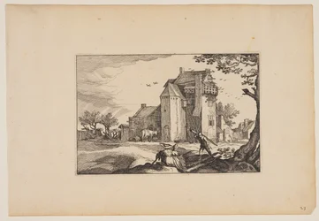 Bondgård med duvhyddor, från Landskap (Verscheyden aerdige Lanthuysen...)